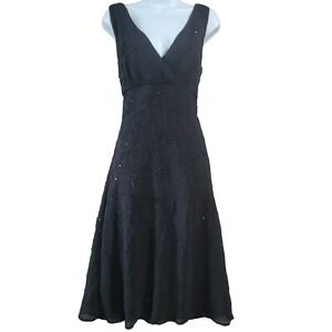 VTG Y2K Black Crinkle Dress Sz 13 Sparkle Goth Fairy Witchy Sheer VNeck Studio Y